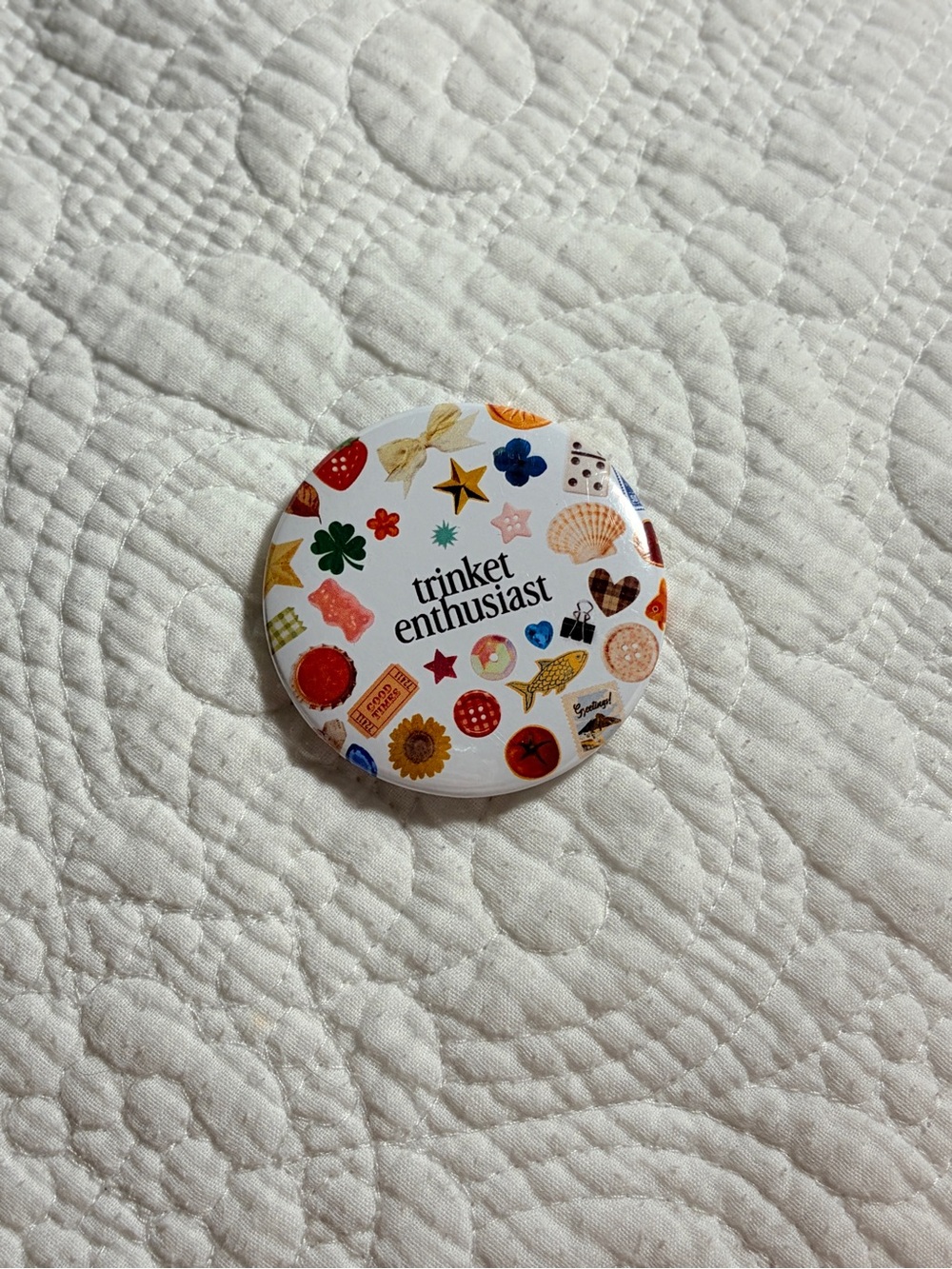 “Trinket Enthusiast” Funny Handmade 2.25” Pin Button Gift Accessory